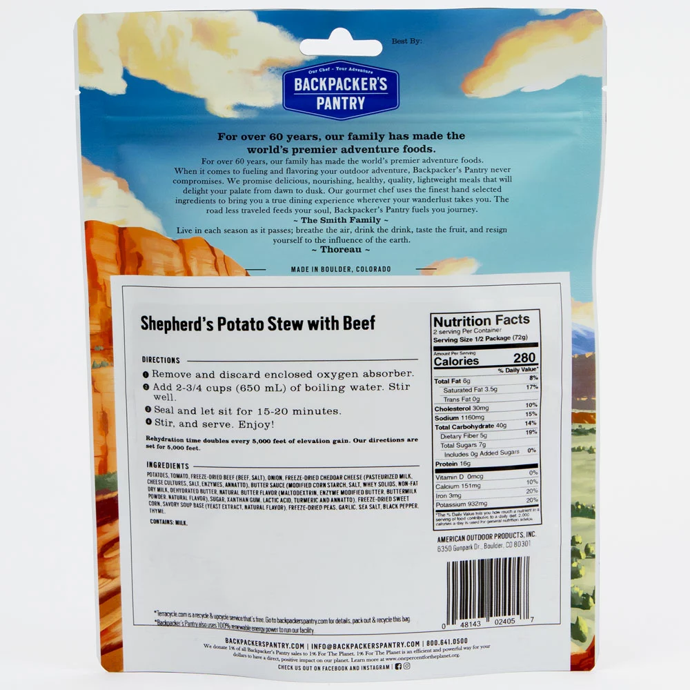 Shepherd's Potato Stew with Beef Backpacker's Pantry Shepherd's Potato Stew With Beef -Cheap Kitchenware Shop 102405 shep beef back 71560.1626821970