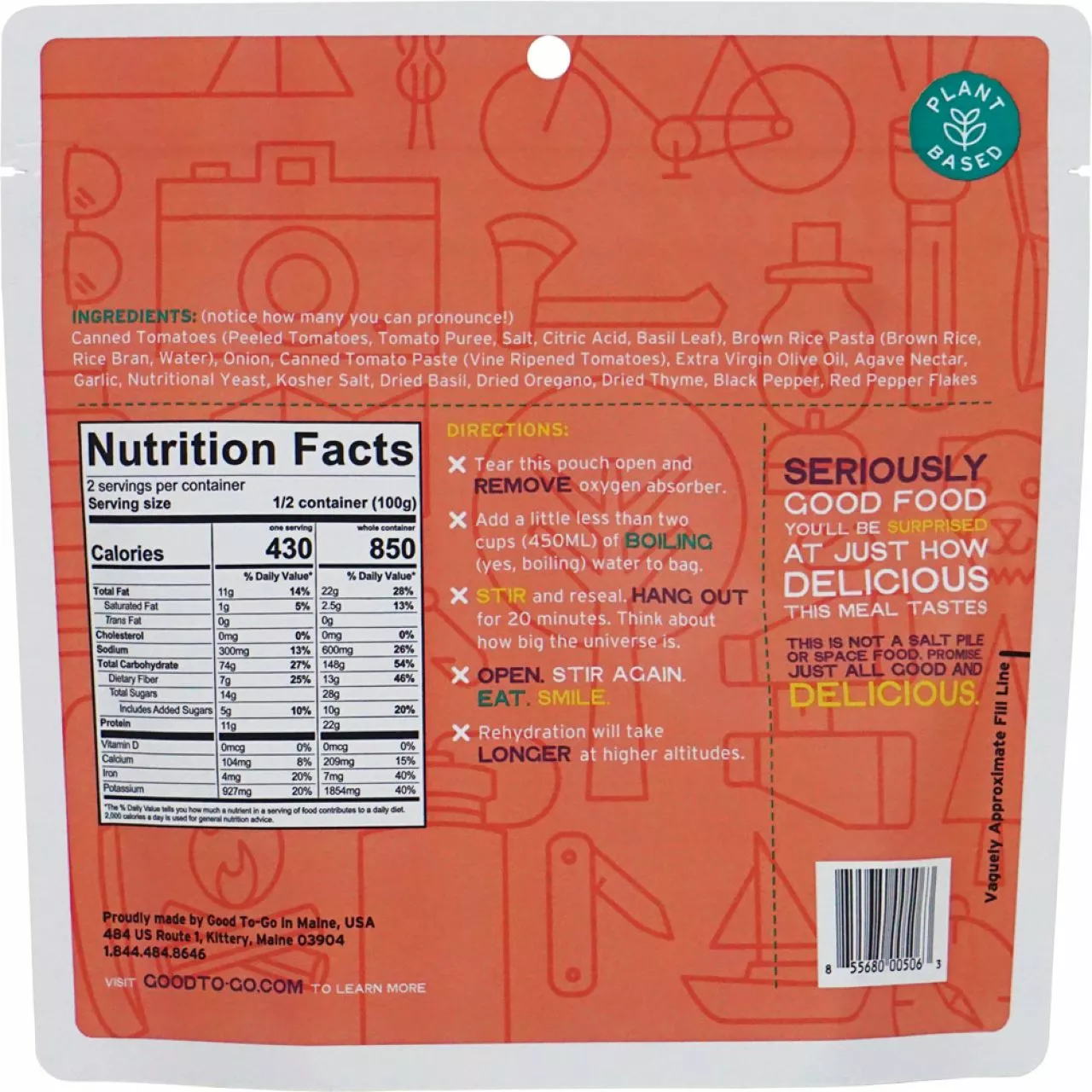 Classic Marinara with Pasta - 2 Servings Good To-Go Classic Marinara With Pasta - 2 Servings -Cheap Kitchenware Shop 2 GTG Marinara Double 1004 Back S22 rsz 64067.1654191908